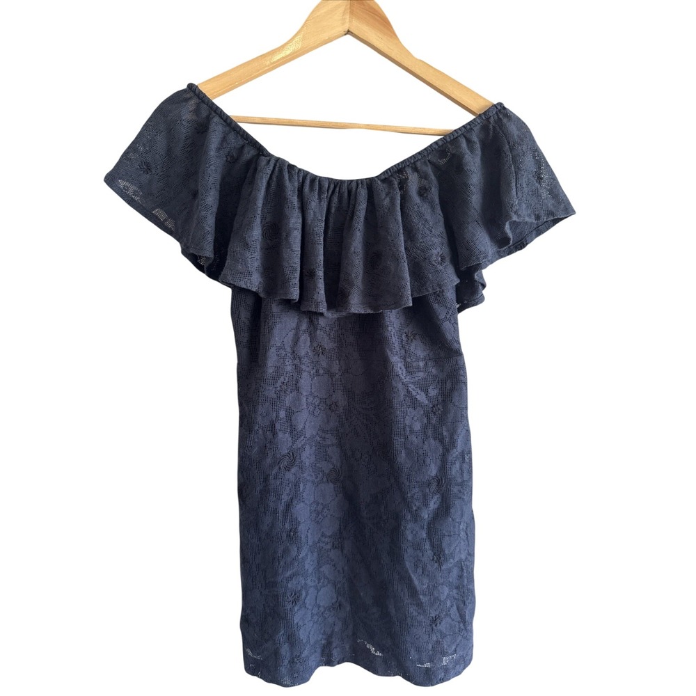 Navy Lace Mini Dress size Sm Boho Ruffle Festival‎ Wedding Guest sorority Rush